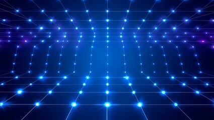 Blue illuminated grid with connected dots creating a futuristic perspective background scene effect design