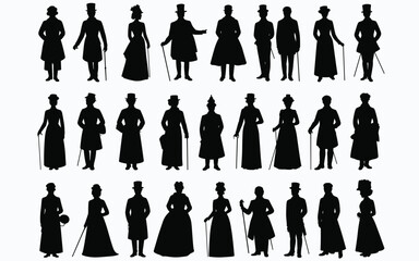Victorian Silhouette Collection – Elegant Gentlemen & Ladies in Period Attire for Historical, Costume & Artistic Themes