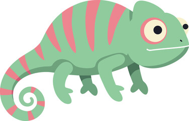 Fototapeta premium Green and pink chameleon reptile vector illustration with curled tail and big eyes