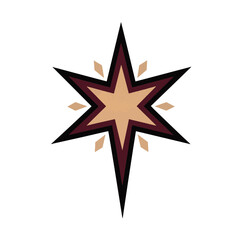 Sparkling star silhouette in burgundy and sand on white background, decoration