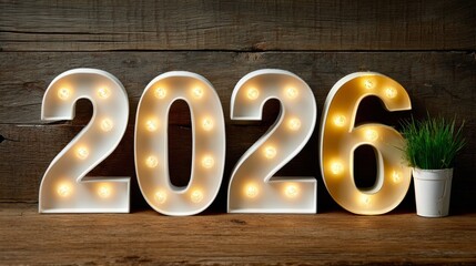 The year 2016 is written in glowing lights on a wooden surface. The lights are arranged in a way that creates a sense of excitement and anticipation for the new year. The wooden surface adds a warm
