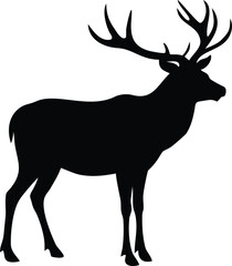 Obraz premium Silhouette of a Majestic Stag with Antlers Standing Proudly on a White Background