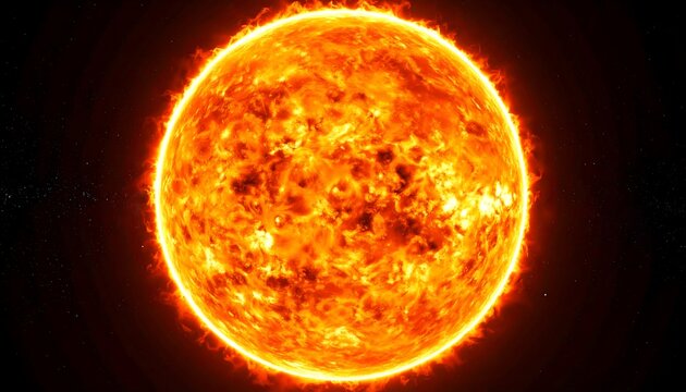 A fiery, detailed rendering of a star, showing its textured surface and intense heat - Powered by Adobe