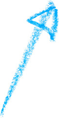 hand drawn arrow with blue color crayon on white background