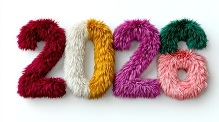 Large number of fuzzy, colorful, and fluffy hair-like objects that spell out the year 2022. The hair is arranged in a way that creates a sense of movement and energy, and the colors are bright