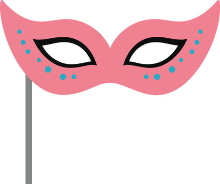 Pink masquerade carnival mask with blue dots and stick for holding vector illustration