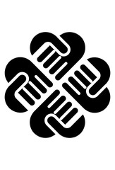 Interlocking hands symbolize unity and cooperation.
Four hands form a circle, representing teamwork.
Icon of support, community, and solidarity.
