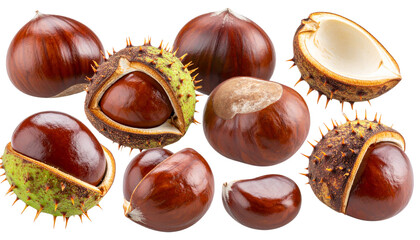 Raw Chestnuts Isolated on Transparent Background &ndash; Nutritious Superfood Snack

