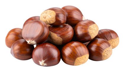 Obraz premium Raw Chestnuts Isolated on Transparent Background – Nutritious Superfood Snack