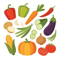 Assortment of fresh vegetables and produce arranged in a circle