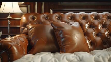 Obraz premium Brown Leather Sofa with Pillows