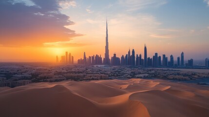Dubai Skyline Sunset Desert