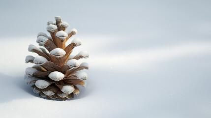 Festive pine cone decorated with white baubles and artificial snow