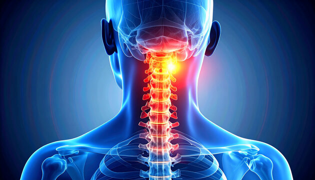 Human Neck and Spine Pain: Medical Illustration of Vertebrae and Spinal Column