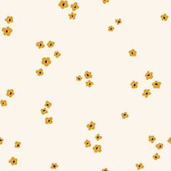 Minimalist Seamless Floral Pattern with Yellow Flowers on Cream Background – Vector Design