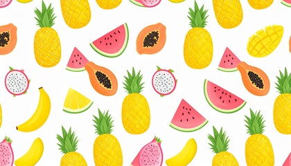 Colorful Seamless Fruit Design with Dragon Fruit and Watermelon