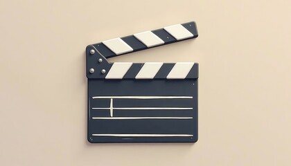 Obraz premium Dynamic Open Film Clapperboard on Clean Beige Background, Symbolizing Cinematic Production