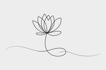 Elegant single line drawing of a lotus flower with a flowing stem