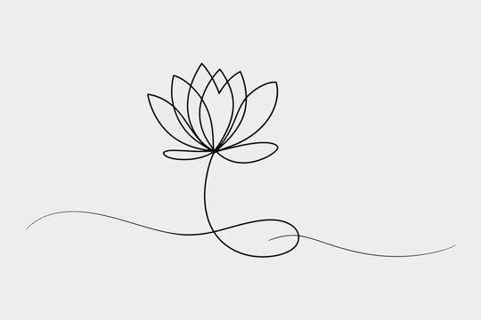 Elegant single line drawing of a lotus flower with a flowing stem