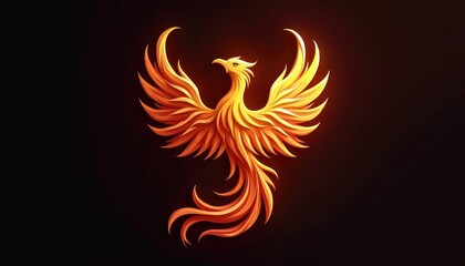 Fototapeta premium Golden Phoenix Rising: Fiery Bird Illustration on Dark Background