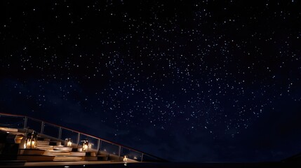 A night sky above a ship, filled with countless twinkling stars scattered across the deep navy blue expanse