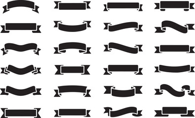 A Collection of Elegant Black Ribbon Banners for Graphic Design Projects and Celebratory Decorations Depicting Variety in Shape and Style