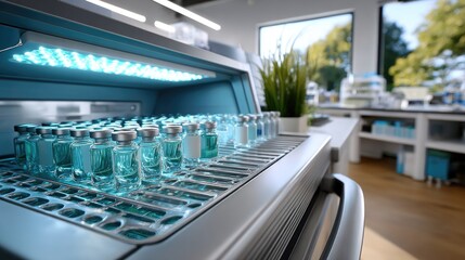 A refrigerated cabinet designed for storing biological samples in transparent containers