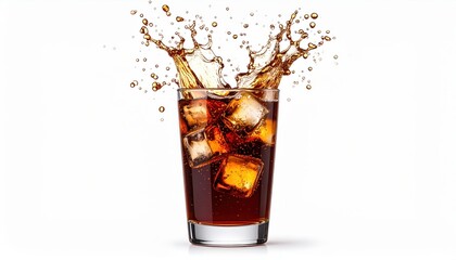 Refreshing Cola Drink with Ice Cubes Splashing