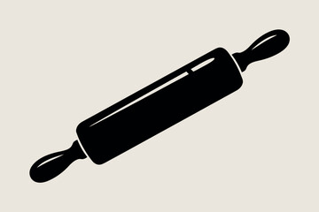 Simple black silhouette of a wooden rolling pin on a light background