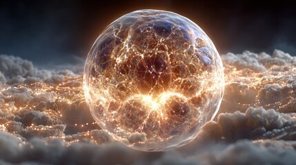 Liquid gold neutron star core art, extreme physics analysis, cosmic matter background with luminous gravitational effects.