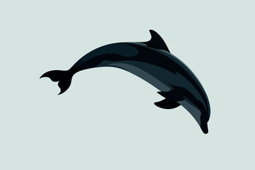 Obraz premium A sleek black dolphin leaps gracefully out of the water against a pale blue background