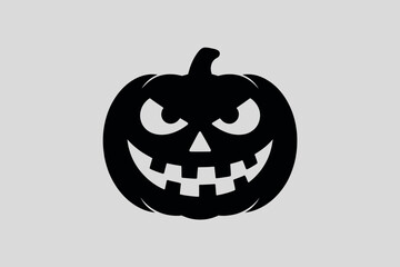 Black silhouette of a scary jack o lantern pumpkin with a grinning face