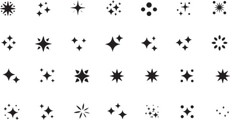 A Variety of Sparkle and Star Shapes Black and White Vector Art Designs Shining Radiance Twinkling Light
