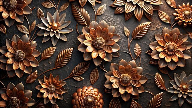 Photo of a golden floral pattern with flowers and leaves creates a luxurious and decorative background