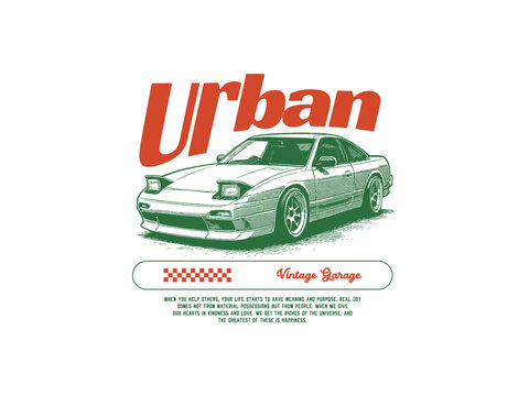 urban car, design t-shirt streetwear clothing, vector typography, perfect for modern apparel