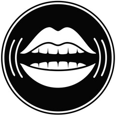 Mouth icon with sound lines representing communication and speech  