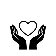Obraz premium Two hands gently cradling a heart symbol, representing care, protection, and love; a minimalist black and white icon design ideal for various applications.