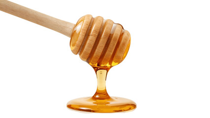 Golden honey dripping from a wooden dipper showcasing natural sweetness and exquisite detail on an