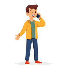 Cheerful Cartoon Boy Talking on Mobile Phone with Friendly Expression