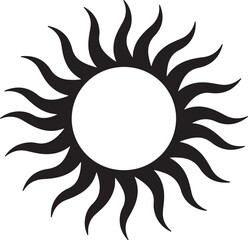 Monochromatic Graphic Depiction of a Sun with Abstract Rays Emanating from a Central Circle Illustrating Simplicity and Stylization