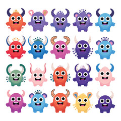 Cute Colorful Cartoon Monster Set for Kids in Flat Style.