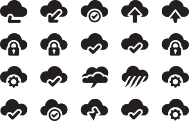 Obraz premium Cloud icons with various symbols download upload