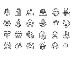 outline icons related to corporate. Linear icon collection