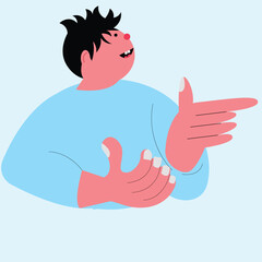 simple illustration of a boy with hand symbol gesture vector design clean and unique latest 