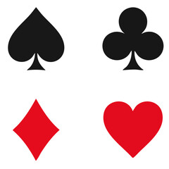 Minimalist Vector Set of Four Playing Card Suits &ndash; Spade, Diamond, Club, and Heart on White Background