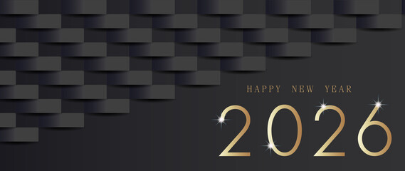 2026 Happy new year; Abstract geometric background. Vector 3d illustration.  Drak gradiant wall. Luxury cover design. Futuristic element for design.
