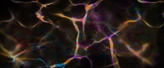 Organic abstract resembling light reflections on water surface. Soft grainy texture with iridescent colors and flowing forms. Ideal for backgrounds, packaging, or motion graphics.