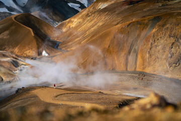 A beautiful viewpoint in kerlingarfjöll (Highland) in Iceland with dramatic fog