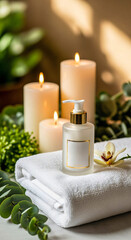 Spa Serenity: Candles, Towel, and Aromatherapy