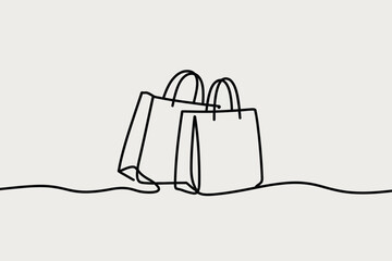 Minimalist continuous line drawing of two shopping bags